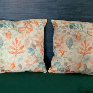 Two Leaf Pattern Accent Pillow Covers , Indoor-Outdoor, 18” X 18”, Like New